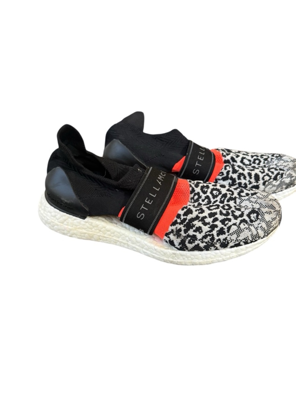 Stella McCartney X Adidas Black & Orange Leopard Knit Slip-On Sneakers - Picture 3 of 10